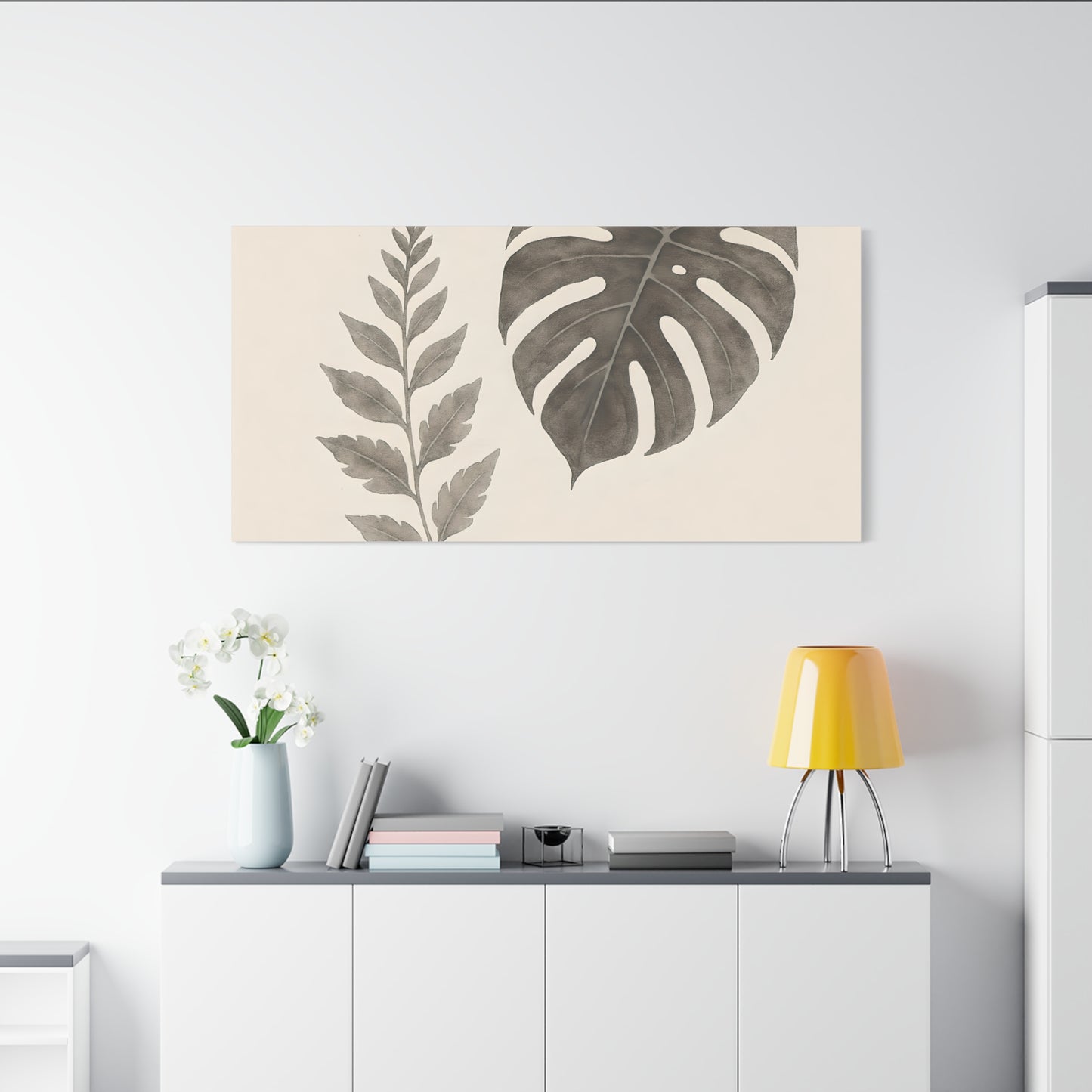 Botanical Wall Art Print, Minimalist Home Decor, Nature Artwork, Modern Room Decor, Fern and Monstera Leaves