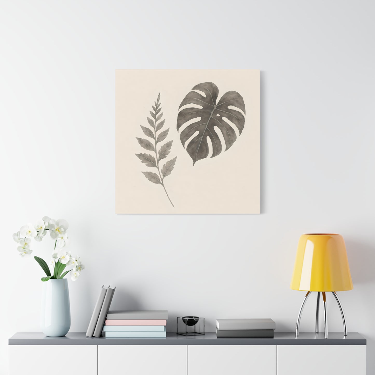 Botanical Wall Art Print, Minimalist Home Decor, Nature Artwork, Modern Room Decor, Fern and Monstera Leaves
