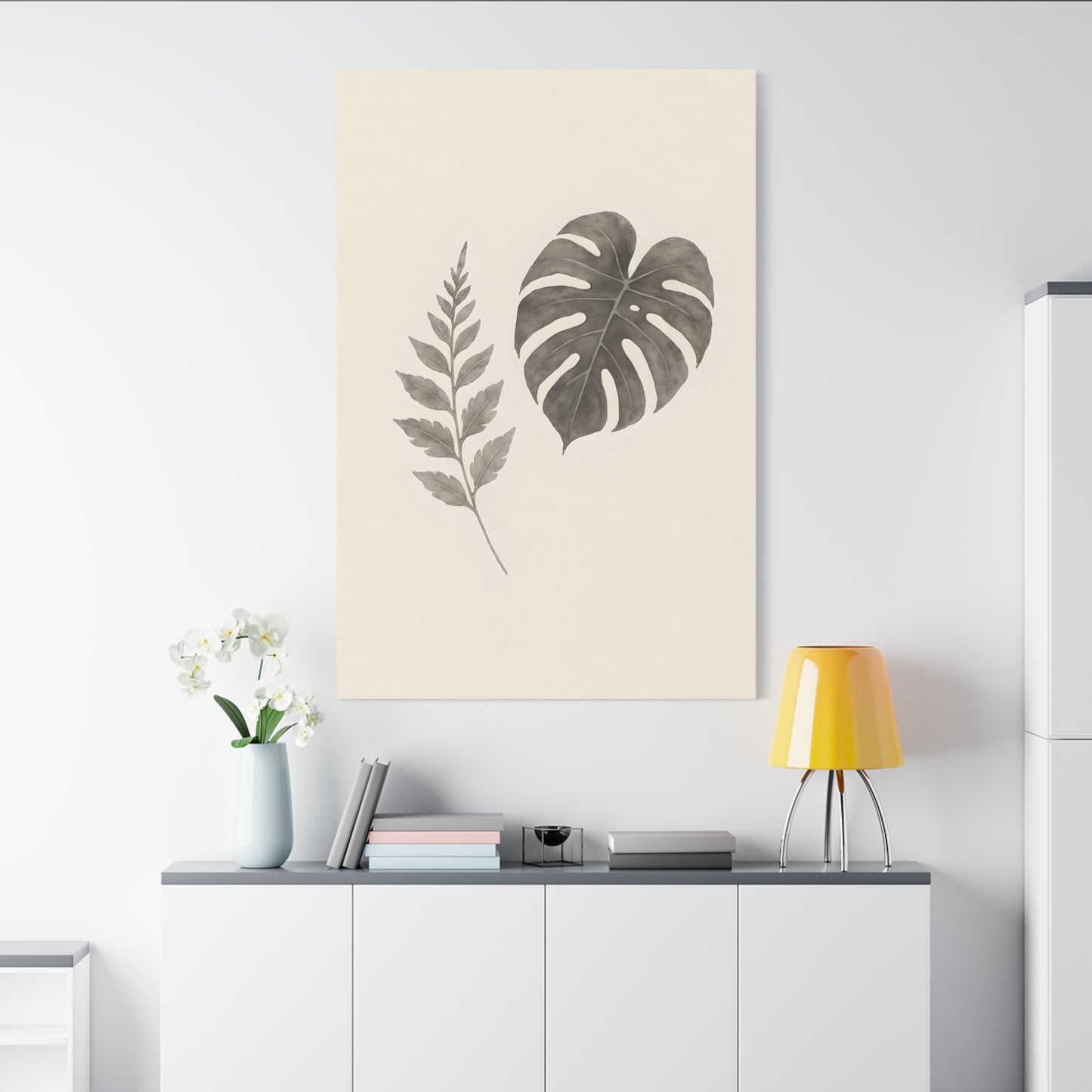 Botanical Wall Art Print, Minimalist Home Decor, Nature Artwork, Modern Room Decor, Fern and Monstera Leaves