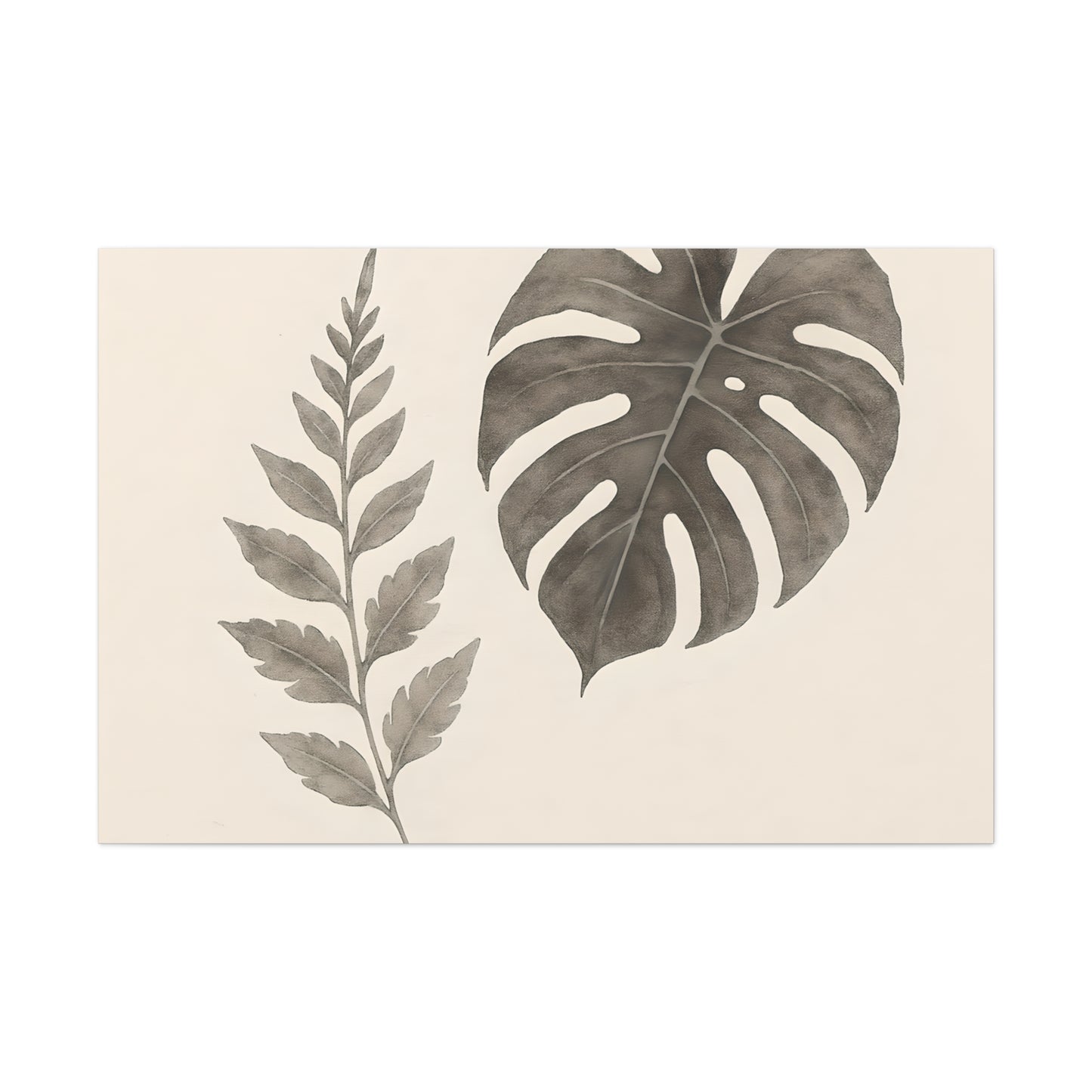 Botanical Wall Art Print, Minimalist Home Decor, Nature Artwork, Modern Room Decor, Fern and Monstera Leaves