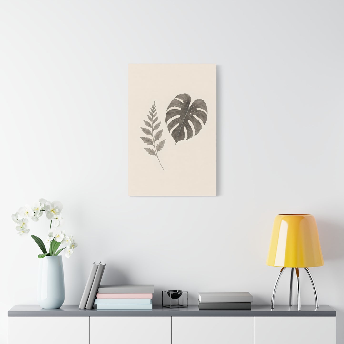 Botanical Wall Art Print, Minimalist Home Decor, Nature Artwork, Modern Room Decor, Fern and Monstera Leaves
