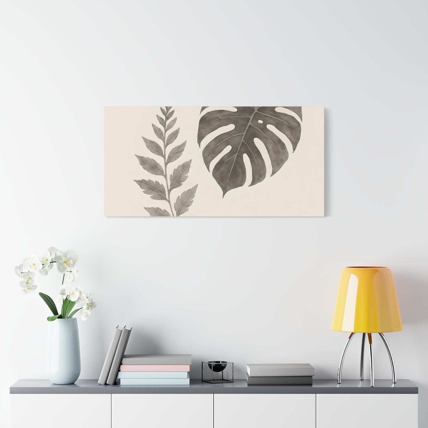 Botanical Wall Art Print, Minimalist Home Decor, Nature Artwork, Modern Room Decor, Fern and Monstera Leaves