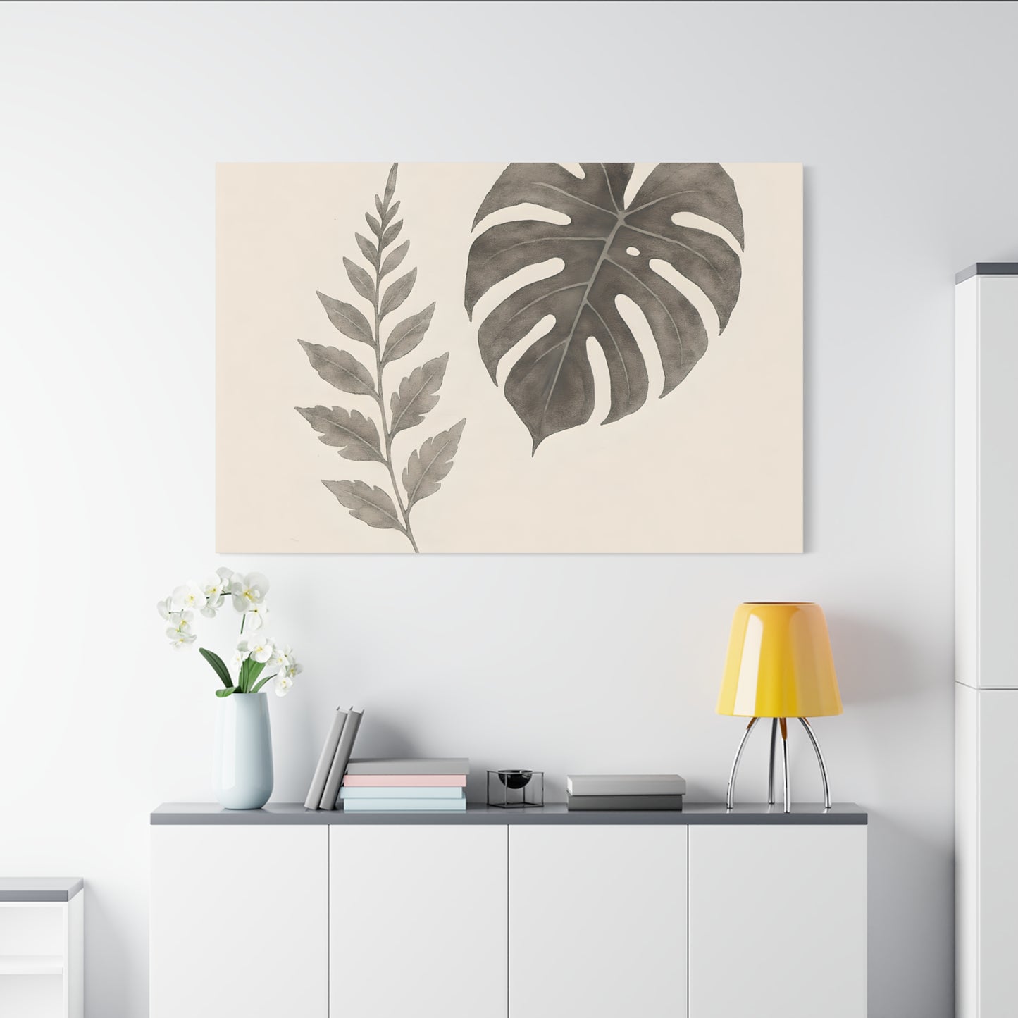 Botanical Wall Art Print, Minimalist Home Decor, Nature Artwork, Modern Room Decor, Fern and Monstera Leaves