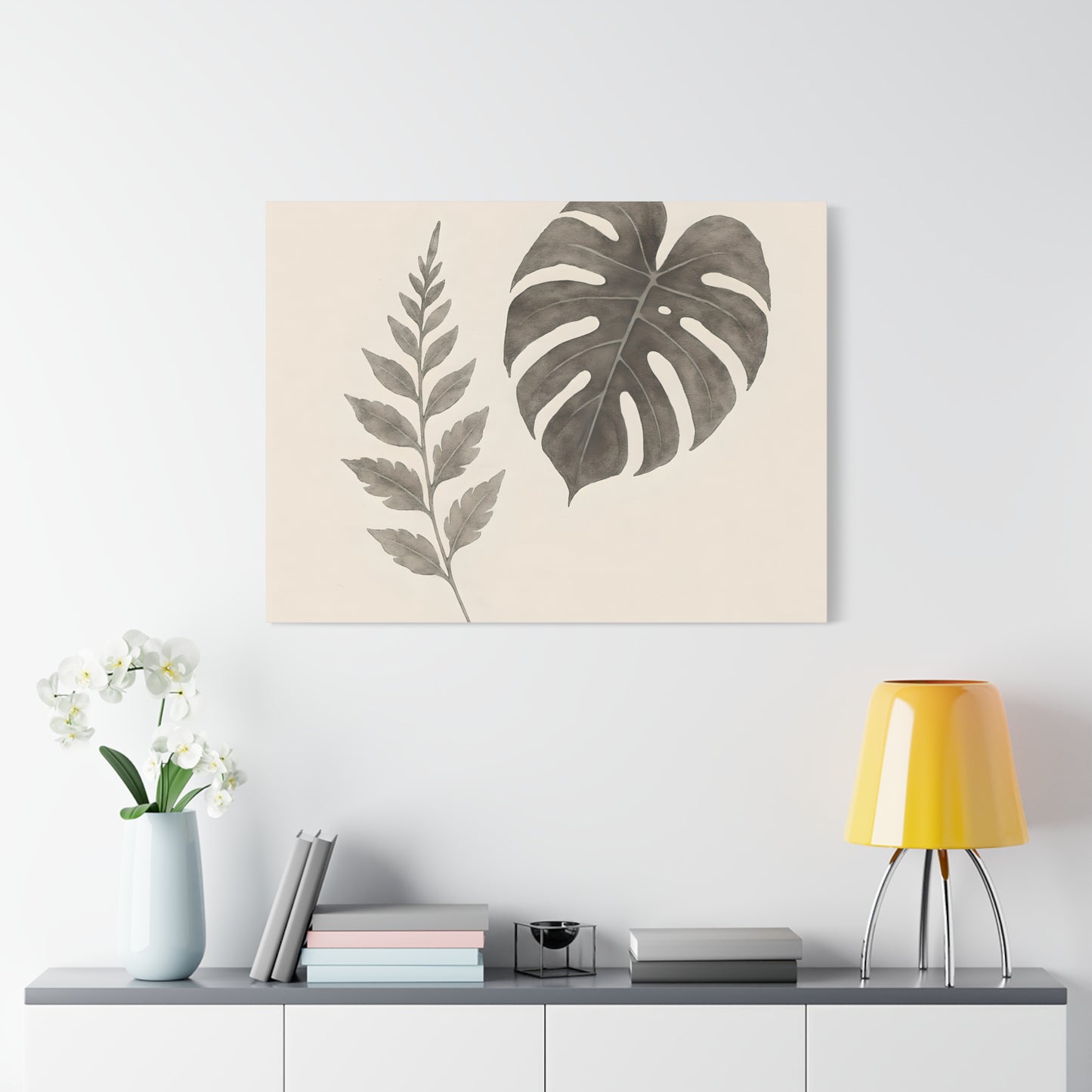 Botanical Wall Art Print, Minimalist Home Decor, Nature Artwork, Modern Room Decor, Fern and Monstera Leaves