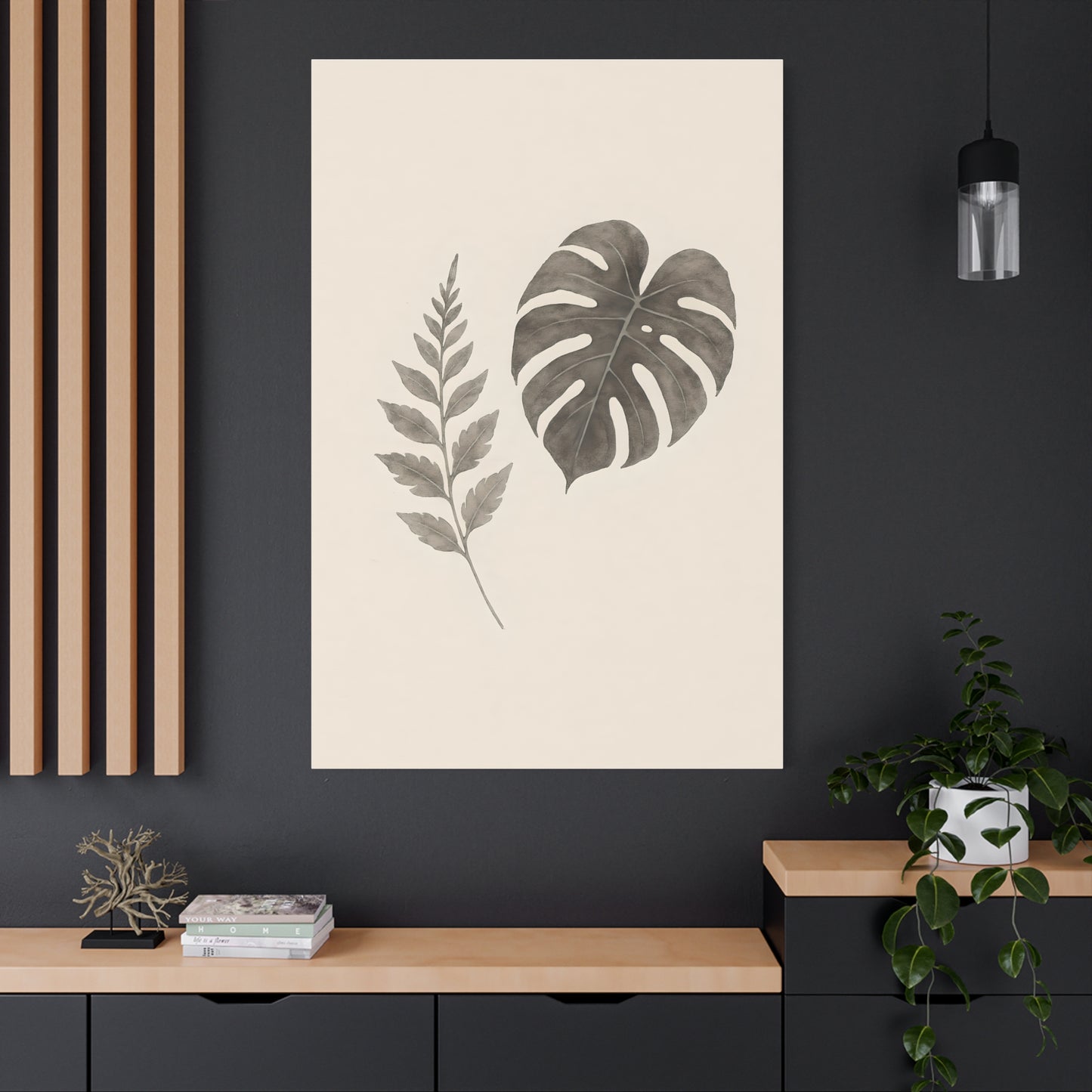 Botanical Wall Art Print, Minimalist Home Decor, Nature Artwork, Modern Room Decor, Fern and Monstera Leaves