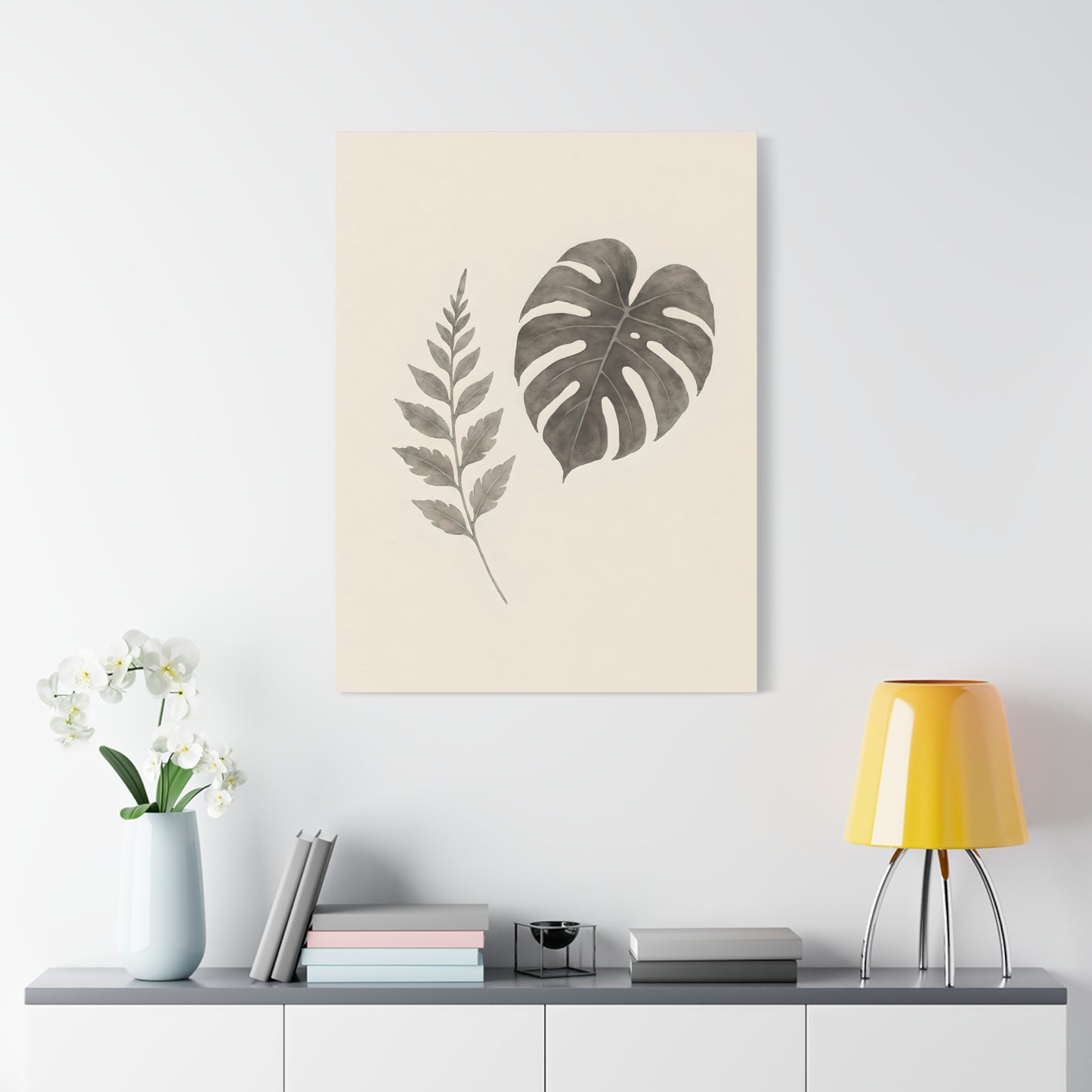 Botanical Wall Art Print, Minimalist Home Decor, Nature Artwork, Modern Room Decor, Fern and Monstera Leaves