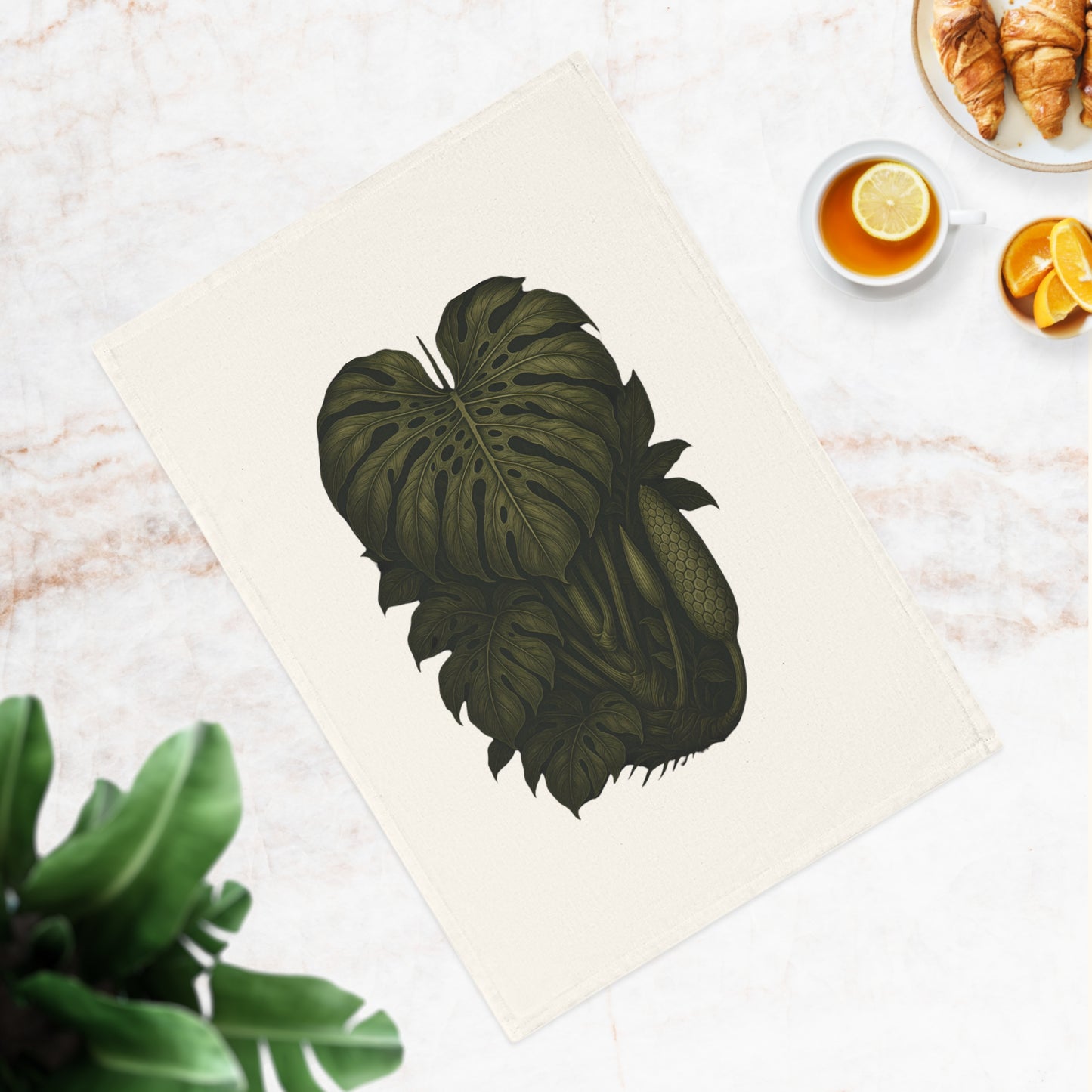 Monstera Leaf Cotton Tea Towel | Kitchen Decor, Plant Lover Gift, Eco-Friendly, Housewarming, Botanical Art